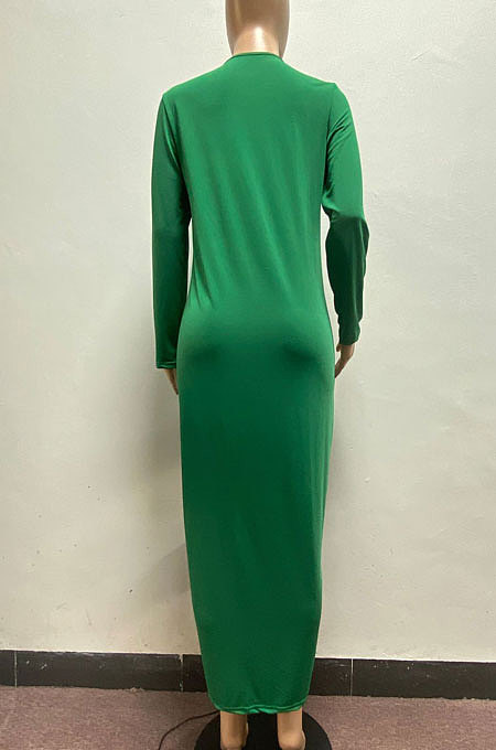 Red Women Long Sleeve Pure Color Both Sides Wear Fashion Long Dress AYM5036-2
