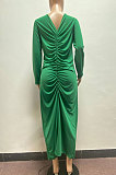 Red Women Long Sleeve Pure Color Both Sides Wear Fashion Long Dress AYM5036-2
