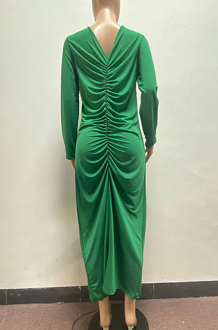 Red Women Long Sleeve Pure Color Both Sides Wear Fashion Long Dress AYM5036-2