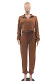 Gray Women Fashion Casual Pure Color Long Sleeve Crop Pants Sets AYQ08020-4
