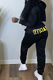 Blue Women Long Sleeve Hooded Printing Long Pants Sets SMY81114-2