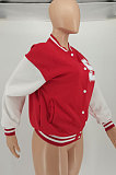 Red Autumn Winter Women Euramerican Fashion Cardigan Printing Ribber Coat SMY81116-1