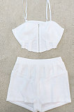 White Women Sleeveless Strapless Tank Pure Color Sport Sexy Condole Belt Shorts Sets YF9248-1