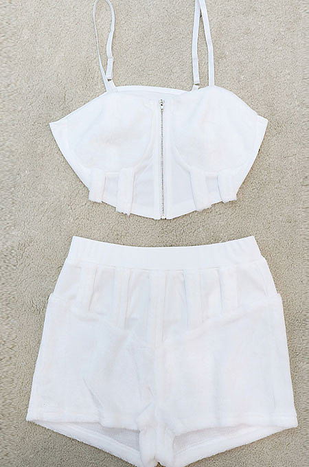 White Women Sleeveless Strapless Tank Pure Color Sport Sexy Condole Belt Shorts Sets YF9248-1