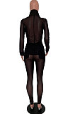 Orange Wholesale Woman See-Through Long Sleeve Single-Breasted Shirt Pencil Pants Sets ARM8202-1
