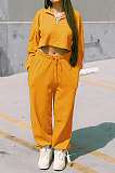 Gray Women Fashion Casual Pure Color Long Sleeve Crop Pants Sets AYQ08020-4