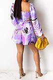 Light Orange Cute Print Lantern Sleeve Strapless Bandage Shorts Two-Piece SZS8081-3