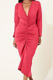 Green Women Long Sleeve Pure Color Both Sides Wear Fashion Long Dress AYM5036-1