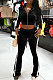 Black Casual Side Strip Spliced Velvet Long Sleeve Zip Coat Flare Pants Slim Fitting Sets ARM8305-2