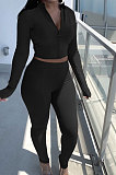 Light Blue Newest Simple Long Sleeve Zip Front Coat Bodycon Pants Solid Color Sets ARM8307-1