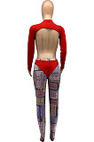 Black Personality Digital Letter Print Long Sleeve Backless Hollow Out Top Bodycon Pants Sexy Sets SZS8161-1