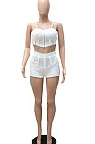 Khaki Women Sleeveless Strapless Tank Pure Color Sport Sexy Condole Belt Shorts Sets YF9248-2