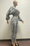 Black Euramerican Trendy Solid Color Autumn Winter Loose Crop Hooded Tassel Pocket Pants Sets AYM5038-3