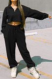 Wine Red Women Fashion Casual Pure Color Long Sleeve Crop Pants Sets AYQ08020-3