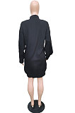 White Modest Pure Color Long Sleeve Lapel Neck Single-Breasted Slit Shirt Dress BBN201-2
