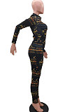 Grey Cotton Blend Letter Printing Long Sleeve Stand Neck Zip Front Coat Pencil Pants Sport Sets TK6145-1