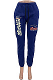 Blue Casual Letter Print Drawsting Sweat Pants CYY00030