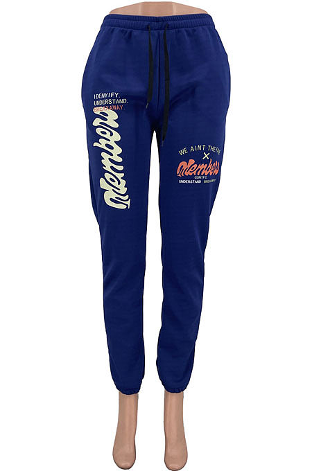 Blue Casual Letter Print Drawsting Sweat Pants CYY00030