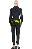 Blue Women Long Sleeve Hooded Printing Long Pants Sets SMY81114-2
