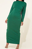 Red Women Long Sleeve Pure Color Both Sides Wear Fashion Long Dress AYM5036-2