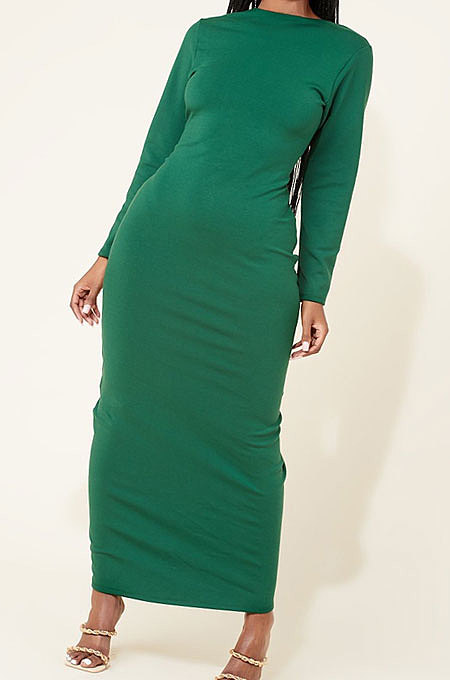 Red Women Long Sleeve Pure Color Both Sides Wear Fashion Long Dress AYM5036-2