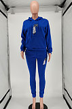 Blue Women Long Sleeve Pure Color Printing Casual Pants Sets SMY81115-2