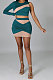 Green Women Sexy Spliced Single Sleeve Round Collar Tops Skirts Sets YF9243-1