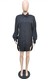White Modest Pure Color Long Sleeve Lapel Neck Single-Breasted Slit Shirt Dress BBN201-2