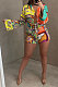 Orange Women Long Sleeve Cardigan Fashion Printing Single-Breasted Turn-Down Collar Shorts Sets YY5301-1
