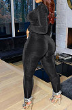 Gray Simple Woman Velvet Long Sleeve High Collar Top Bodycon Pants Slim Fitting Sets TK6143-3