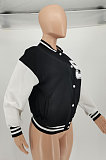 Black Autumn Winter Women Euramerican Fashion Cardigan Printing Ribber Coat SMY81116-3
