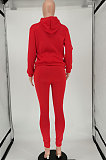 Red Women Long Sleeve Pure Color Printing Casual Pants Sets SMY81115-1