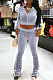 Gray Casual Side Strip Spliced Velvet Long Sleeve Zip Coat Flare Pants Slim Fitting Sets ARM8305-6