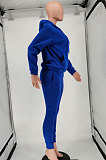 Blue Women Long Sleeve Pure Color Printing Casual Pants Sets SMY81115-2