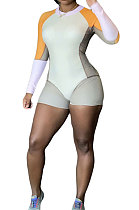 Gray Positioning Printing Contrast Color Milk Silk Sexy Mid Waist Tight Romper Shorts YY5300-1