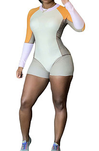 Gray Positioning Printing Contrast Color Milk Silk Sexy Mid Waist Tight Romper Shorts YY5300-1