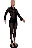 Orange Wholesale Woman See-Through Long Sleeve Single-Breasted Shirt Pencil Pants Sets ARM8202-1