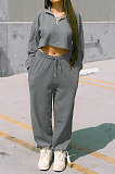 Black Women Fashion Casual Pure Color Long Sleeve Crop Pants Sets AYQ08020-2