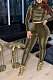 Gold Yellow Simple Woman Velvet Long Sleeve High Collar Top Bodycon Pants Slim Fitting Sets TK6143-2