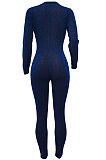 WHOLESALE | Green Autumn Winter Mesh Long Sleeve Zip Front Slim Fitting Jumpsuits ALS266-1