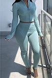Black Newest Simple Long Sleeve Zip Front Coat Bodycon Pants Solid Color Sets ARM8307-2
