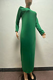 Red Women Long Sleeve Pure Color Both Sides Wear Fashion Long Dress AYM5036-2