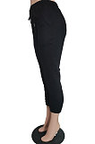 Gray Sport Casual Solid Color Drawsting Ankle Banded Pants BBN205-3