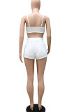 White Women Sleeveless Strapless Tank Pure Color Sport Sexy Condole Belt Shorts Sets YF9248-1