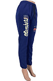 Blue Casual Letter Print Drawsting Sweat Pants CYY00030