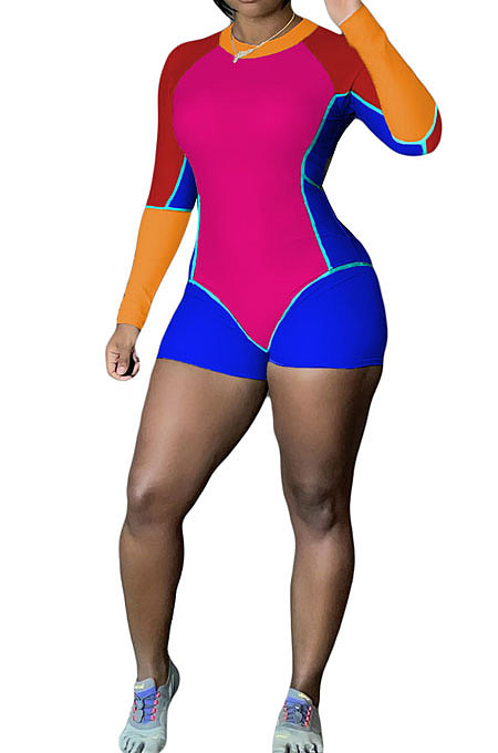 Rose Red Positioning Printing Contrast Color Milk Silk Sexy Mid Waist Tight Romper Shorts YY5300-4