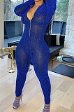 WHOLESALE | Blue Autumn Winter Mesh Long Sleeve Zip Front Slim Fitting Jumpsuits ALS266-2
