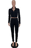Light Blue Newest Simple Long Sleeve Zip Front Coat Bodycon Pants Solid Color Sets ARM8307-1