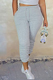 Gray Sport Casual Solid Color Drawsting Ankle Banded Pants BBN205-3