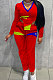 Red Cotton Blend Positioning Print Long Sleeve V Neck Blouse Sweat Pants Casual Sets SZS8169-1